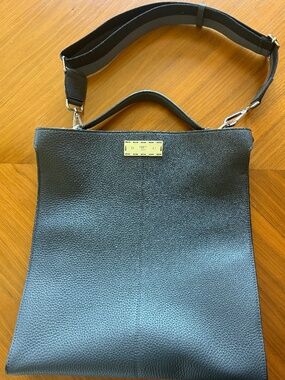 Fendi Selleria Large Flat Tote | Dark Slate Grey Pebbled Leather | Silver Plaque